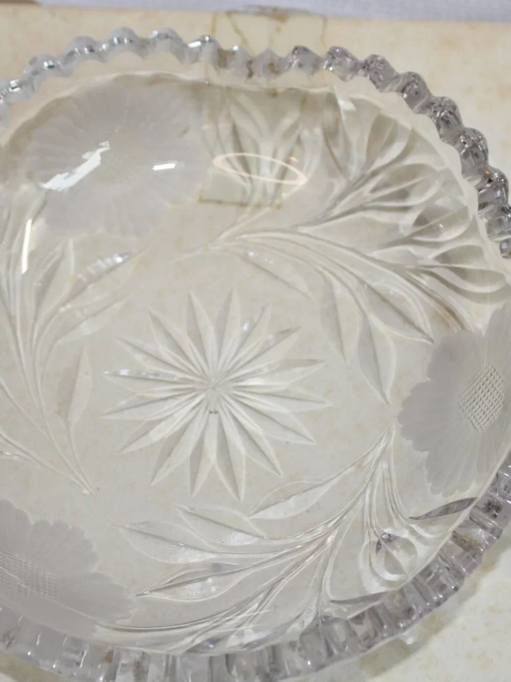Vintage Lead Crystal Dish With Finger Loop w/ Original Box